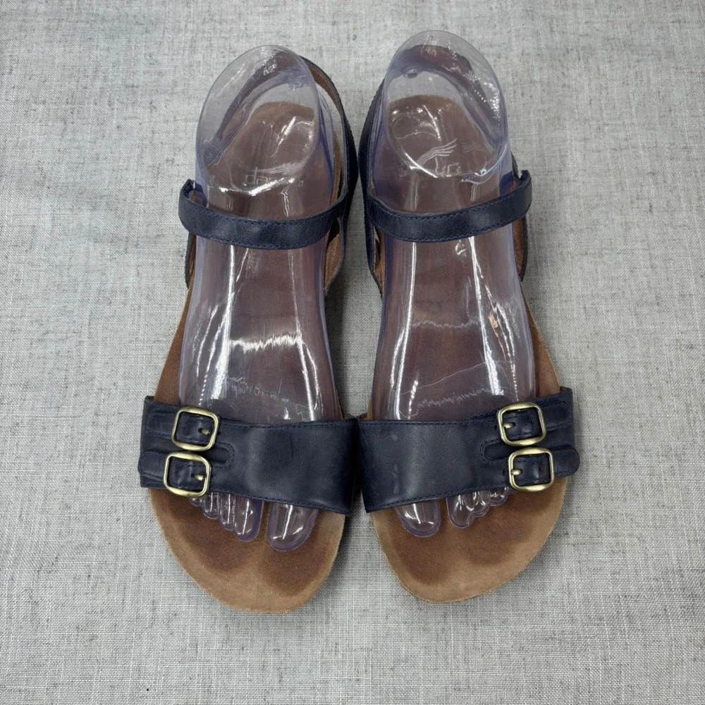 Dansko Rebekah Sandals Navy Blue Leather Double Buckle Ankle Strap Women EU‎ 38